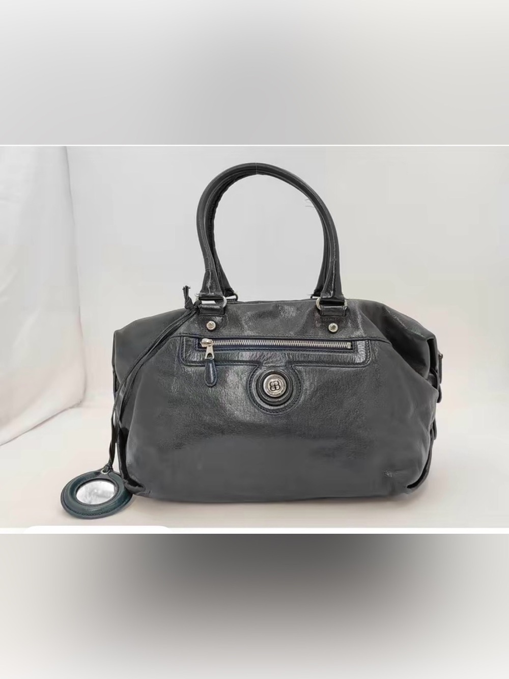 Authentic Balenciaga Vintage BB Logo Boston Bag W/Mirror & COA